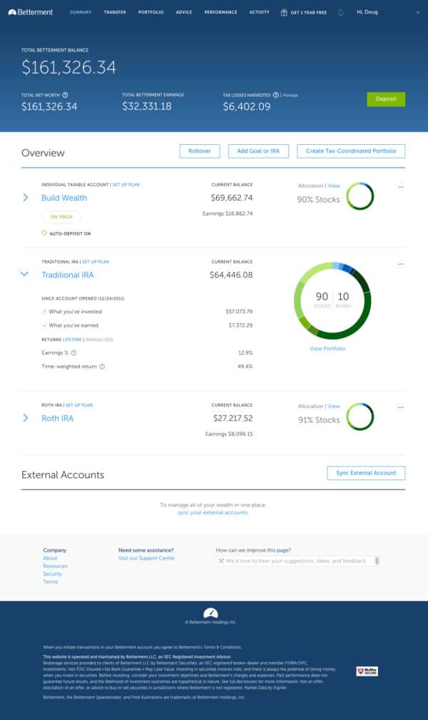 Betterment Summary Page Preview