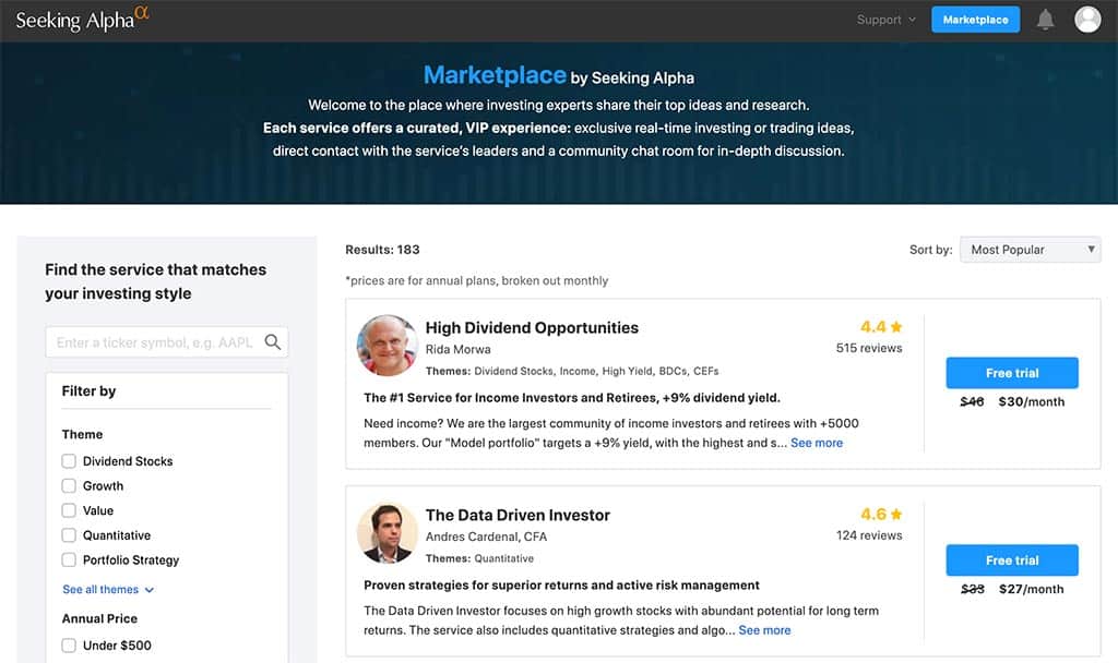 seeking alpha marketplace review